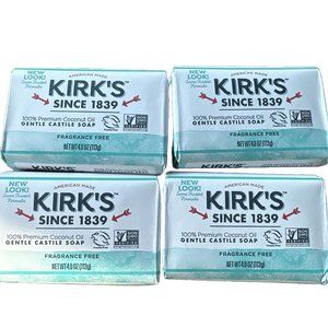 Fragrance Free Gentle Castile Bar Soap by Kirk's Natural 4 oz bar‎ 4 Bars Total